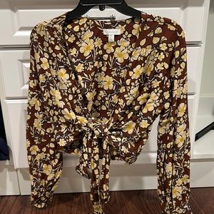 Top Shop Floral Wrap Crop Blouse